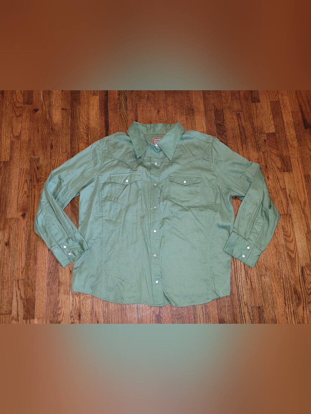 CE Schmidt Mens 1X Green Pearl Snap Long Sleeve Button Up Shirt 100% Cotton